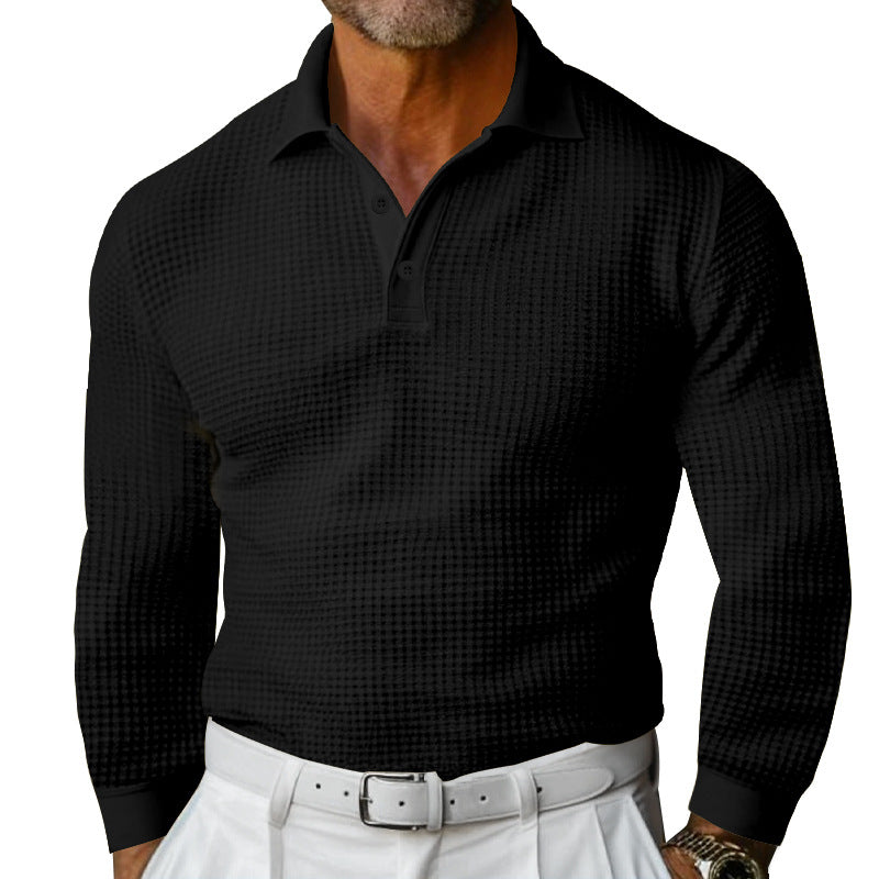 Herren Waffelstruktur-Poloshirt mit Langarm, Slim-Fit und Kentkragen Nord Taschen