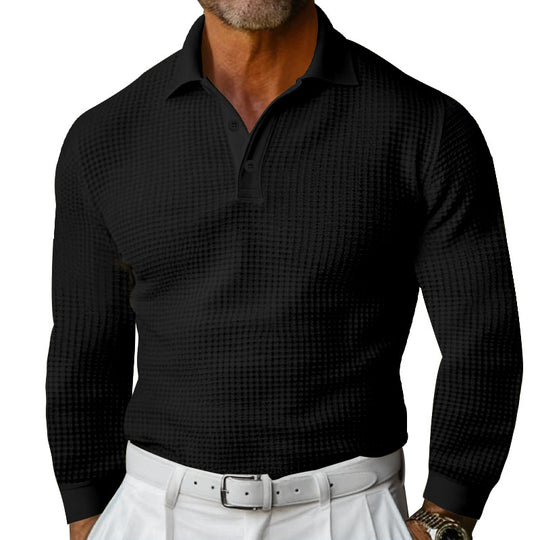 Herren Waffelstruktur-Poloshirt mit Langarm, Slim-Fit und Kentkragen Nord Taschen
