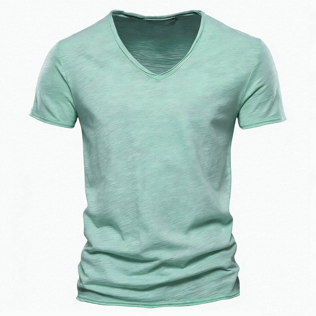 Herren nan leichtes Baumwolljersey Kurzarmshirt mit V-Ausschnitt und schmaler Passform