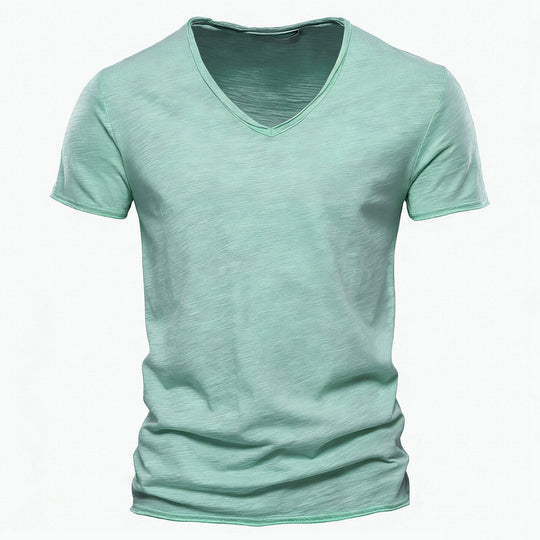 Herren nan leichtes Baumwolljersey Kurzarmshirt mit V-Ausschnitt und schmaler Passform