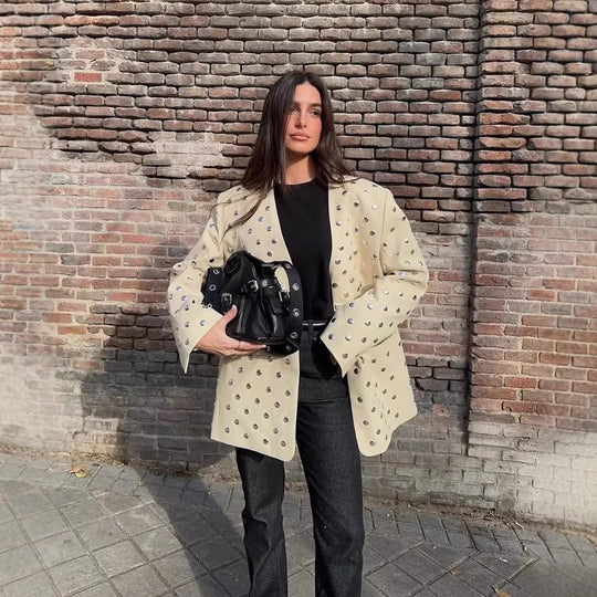 Damen Longline-Blazer mit Paillettenbesatz in Punktoptik Nord Taschen