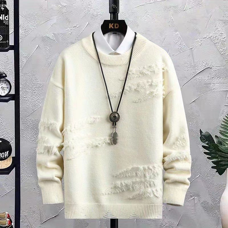 Herren Oversized Strickpullover mit Fransen‑Used‑Details und Rundhalsausschnitt Nord Taschen
