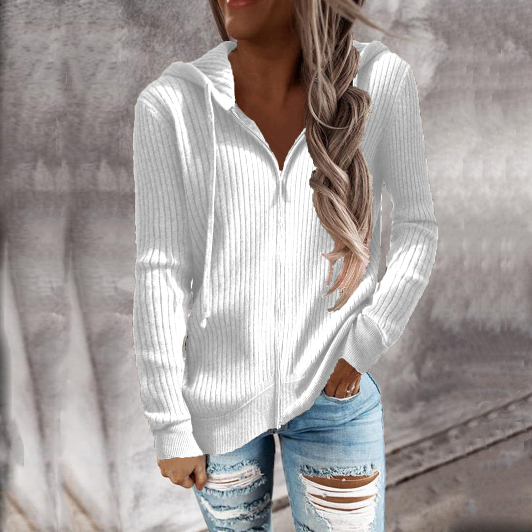 Damen Kapuzenjacke im modernen Rippenstrickdesign mit Taschen