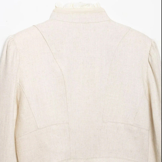 Damen Cropped Militärblouson mit Stehkragen, Zierknopfreihe und plissierten Ärmeln Nord Taschen