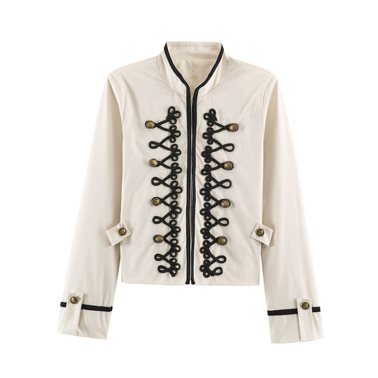 Damen Cropped-Kurzblazer im Kavallerie-Stil mit dekorativen Kordelriemen und Messingbuttons Nord Taschen