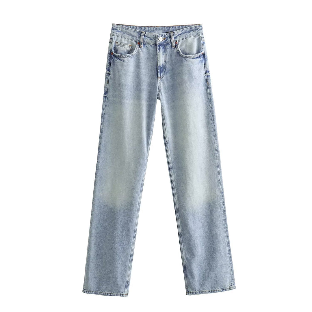 Damen Highwaist-Jeans mit geradem Bein, Five‑Pocket‑Schnitt und Vintage‑Waschung Nord Taschen