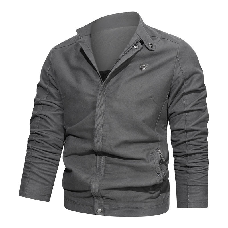 Herren Slim-Fit Canvas-Blouson mit Stehkragen, verdecktem Reißverschluss und Zipper-Taschen Nord Taschen