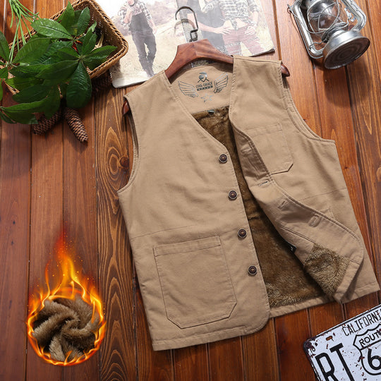 Herren wattierte Canvas-Teddyweste mit Sherpa‑Futter und Mehrfachtaschen Nord Taschen