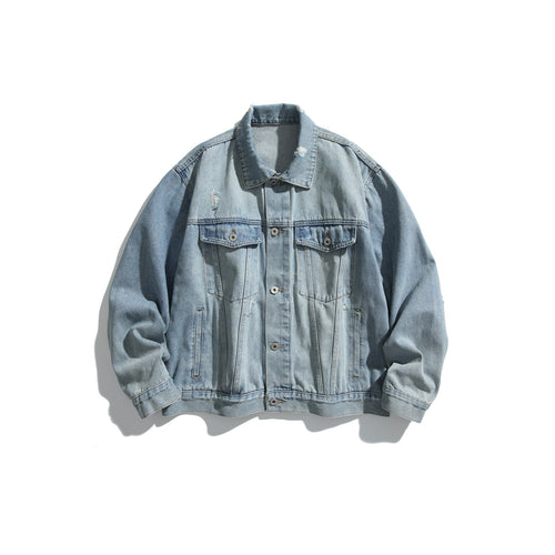 Unisex Oversized Jeansblouson mit Used‑Look, kastigem Schnitt und Brustklappen Nord Taschen