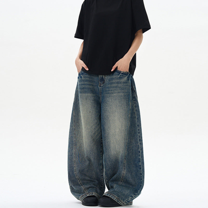 Unisex Extremweite Denimhose im skulptierten Baggy‑Schnitt mit tiefem Schritt Nord Taschen