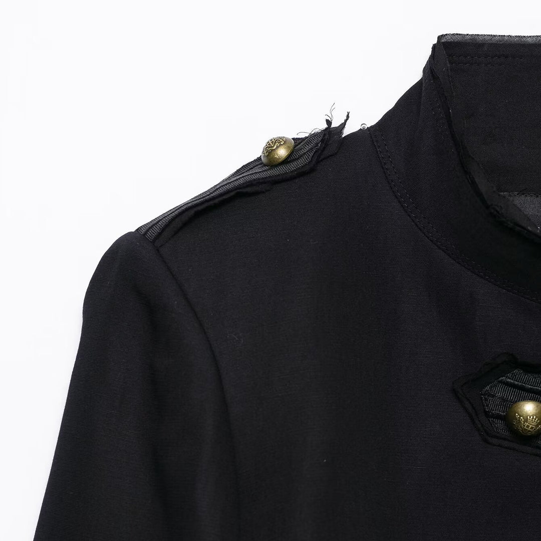 Damen Kurz geschnittene Militärjacke im Husarenstil mit Stehkragen und Zierknopfleiste Nord Taschen