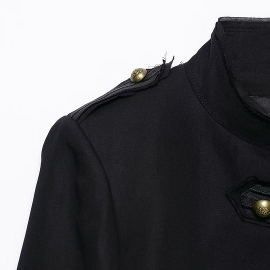 Damen Kurz geschnittene Militärjacke im Husarenstil mit Stehkragen und Zierknopfleiste Nord Taschen