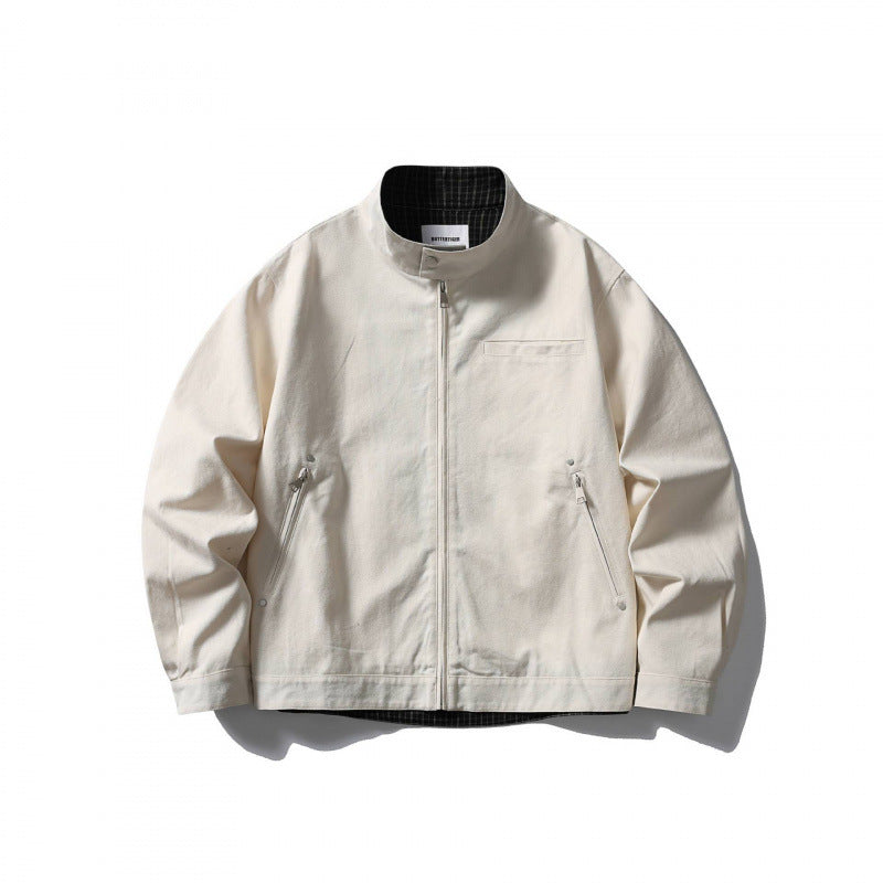 Herren leichte Baumwoll-Canvas Jacke mit Stehkragen und kariertem Innenfutter Nord Taschen