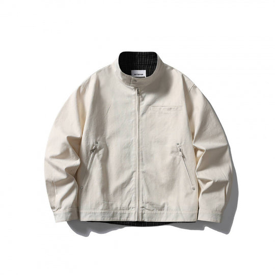 Herren leichte Baumwoll-Canvas Jacke mit Stehkragen und kariertem Innenfutter Nord Taschen