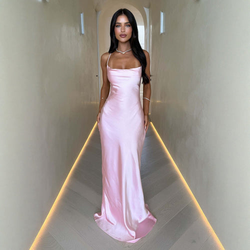 Damen Elegantes Satinabendkleid mit spaghettiträgern und fließendem Schnitt - Arvani