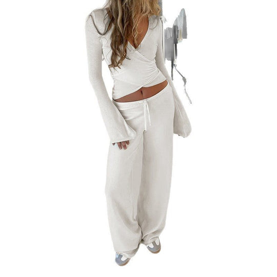 Damen Weite High-Waist Lounge-Hose aus Feinstrick mit Kordelzug Nord Taschen