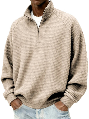 Herren Waffelstrick-Oversize-Pullover mit Halbreißverschluss und Stehkragen Nord Taschen