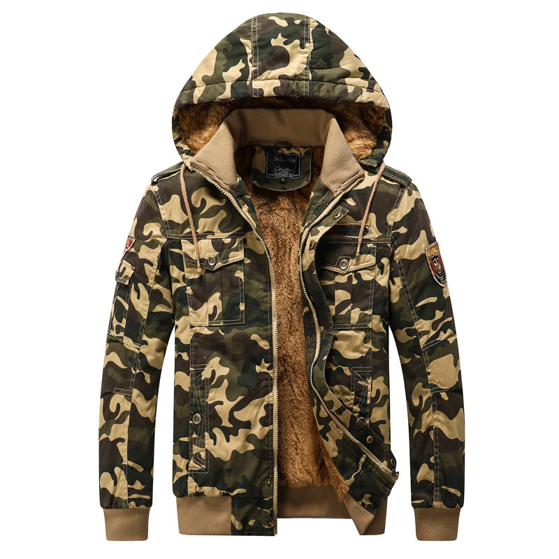 Herren Gefütterte Kapuzenparka im Camouflage-Militärstil mit Teddyfutter Nord Taschen