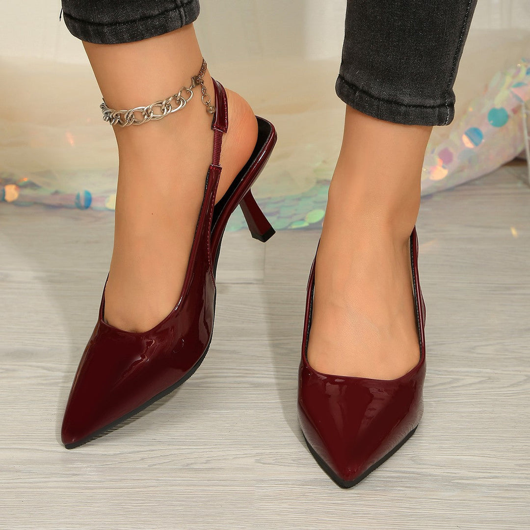 Damen elegante Sling-Pumps mit schmalem Riemen und hochglänzendem Finish