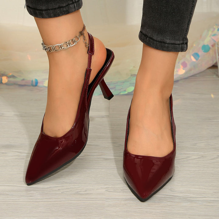 Damen elegante Sling-Pumps mit schmalem Riemen und hochglänzendem Finish