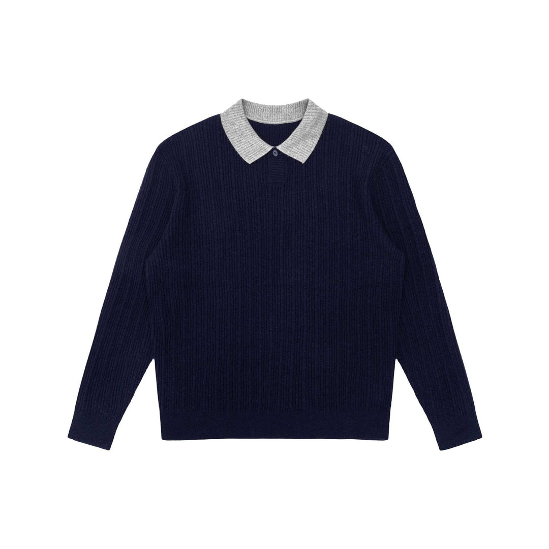 Herren Feinstrukturierter Rippstrick-Polo-Pullover mit Kontrastkragen Nord Taschen