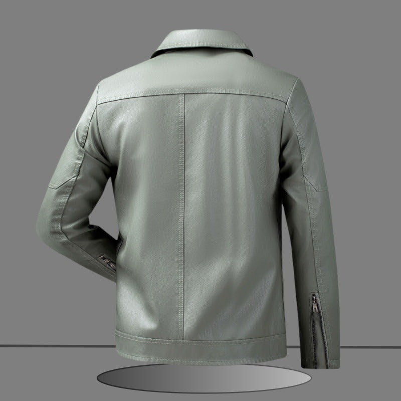 Herren Slim-Fit Kunstlederjacke im minimalistischen Hemdkragen-Design mit verdecktem Zwei-Wege-Reißverschluss Nord Taschen