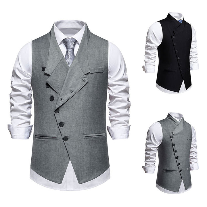 Herren asymmetrische doppelreihige Anzugweste mit schräger Knopfleiste und taillierter Silhouette Nord Taschen