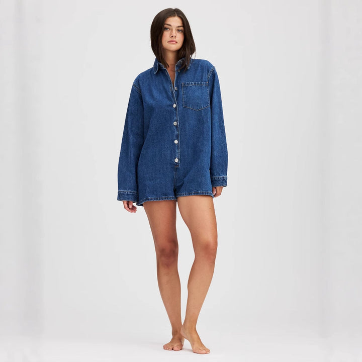 Damen Jeans-Overall mit Kurzarm und praktischen Taschen