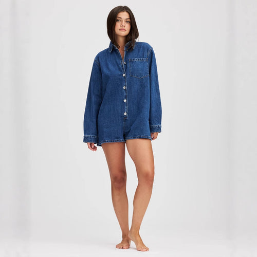 Damen Jeans-Overall mit Kurzarm und praktischen Taschen