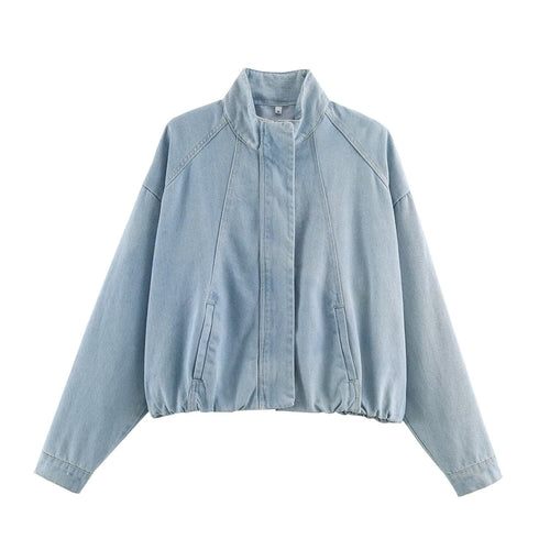 Damen Kurzjacke aus leichter Denim‑Qualität mit Raglanärmeln und verdeckter Verschlussleiste Nord Taschen