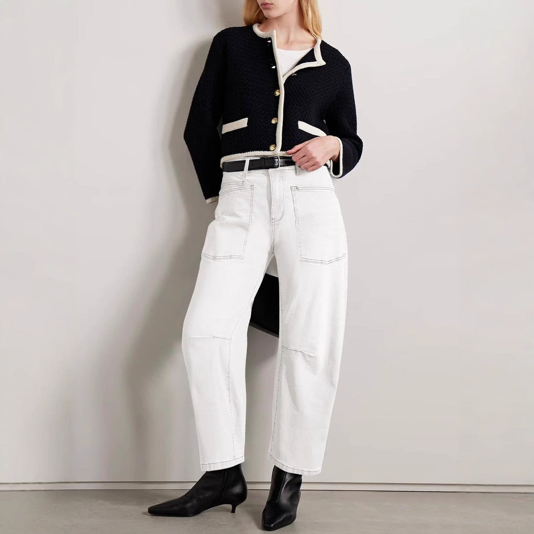 Damen lässige Canvas-Hose mit hohem Bund, weitem Bein und aufgesetzten Taschen Nord Taschen
