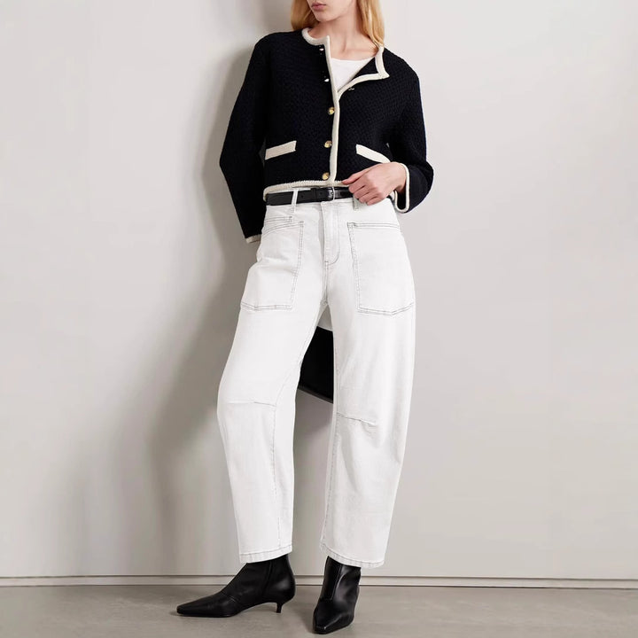 Damen lässige Canvas-Hose mit hohem Bund, weitem Bein und aufgesetzten Taschen Nord Taschen
