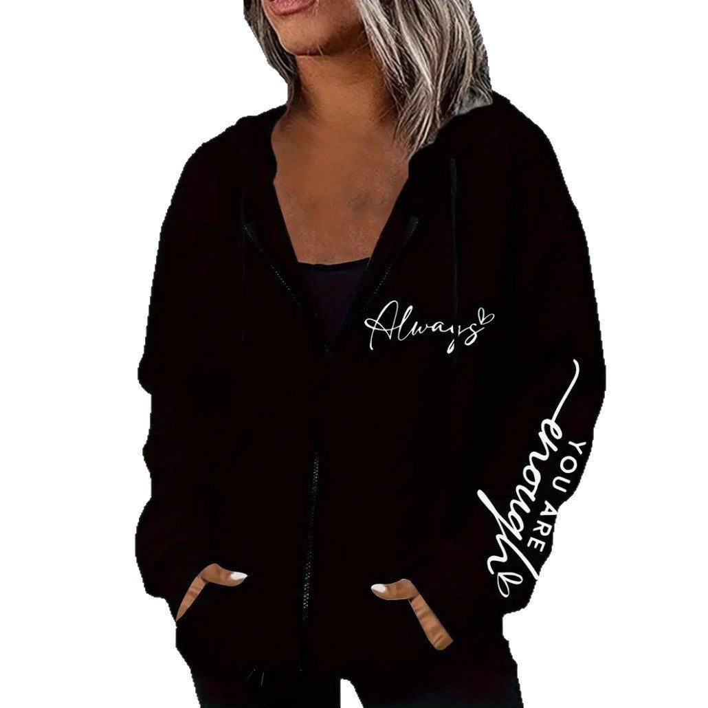 Damen nan oversized Kapuzenjacke mit Reißverschluss, handgeschriNord Taschenener Typo-Applikation und Kontrast-Eingrifftaschen
