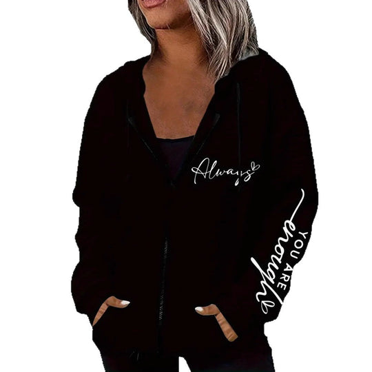 Damen nan oversized Kapuzenjacke mit Reißverschluss, handgeschriNord Taschenener Typo-Applikation und Kontrast-Eingrifftaschen