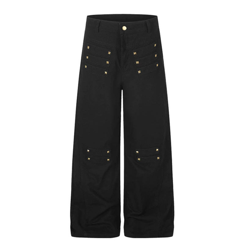 Damen Weite High‑Waist Culotte‑Jeans im Utility‑Look mit Zierlaschen und Metallnieten Nord Taschen