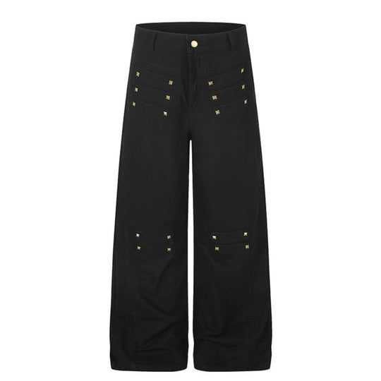 Damen Weite High‑Waist Culotte‑Jeans im Utility‑Look mit Zierlaschen und Metallnieten Nord Taschen