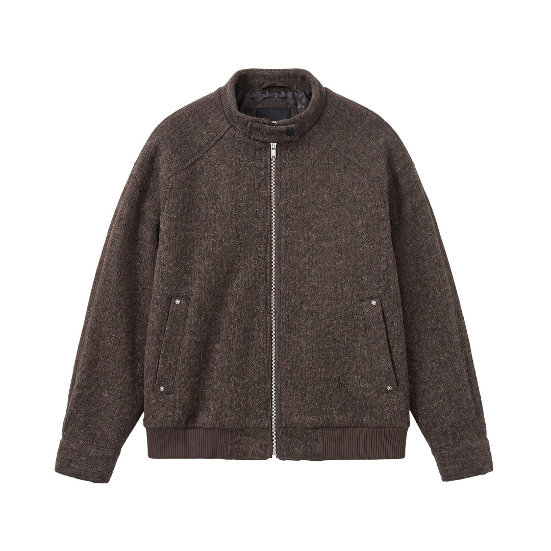 Herren Kurzboxy Wollmix-Bomber mit Stehkragen und Rippsaum Nord Taschen