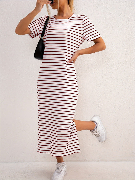 Damen Streifen-Maxikleid aus weichem Jersey
