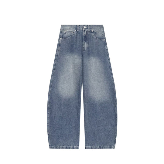 Damen Hochtaillierte Cropped-Jeans mit weitem Bein, Used‑Effekt und klassischen Taschen Nord Taschen