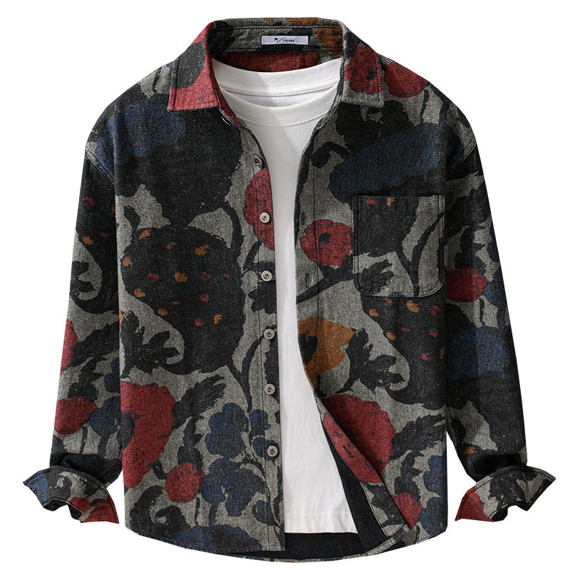 Herren Overshirt aus Flanell mit großfloraler Jacquard-Struktur Nord Taschen