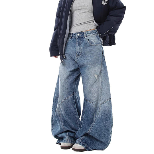 Damen Weitgeschnittene Denim-Hose mit Rissen Nord Taschen