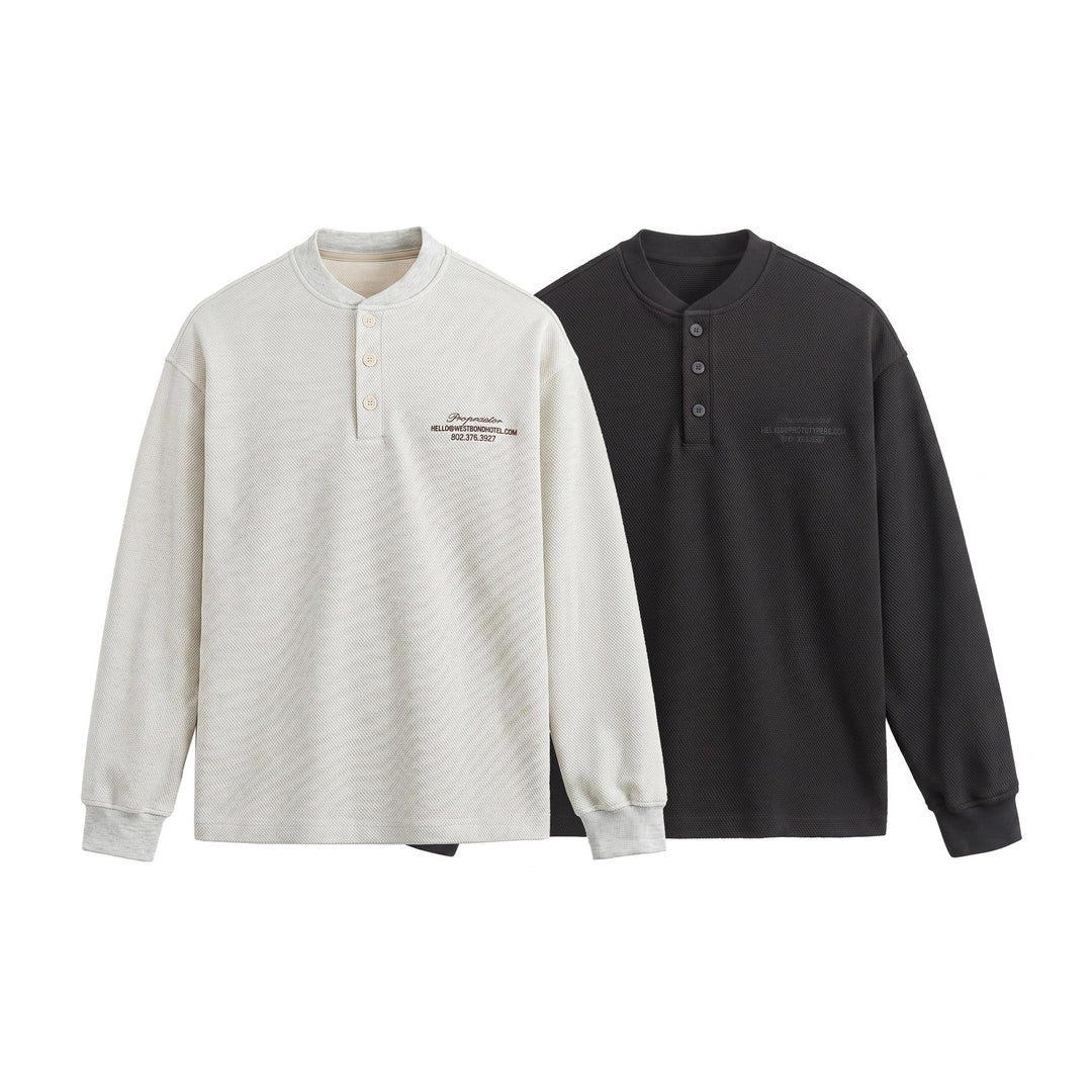 Unisex Strukturierter Henley-Pullover mit Knopfleiste und geripptem Stehkragen Nord Taschen