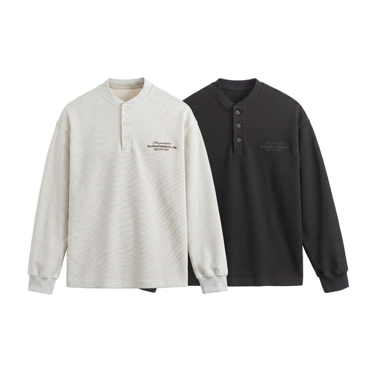 Unisex Strukturierter Henley-Pullover mit Knopfleiste und geripptem Stehkragen Nord Taschen