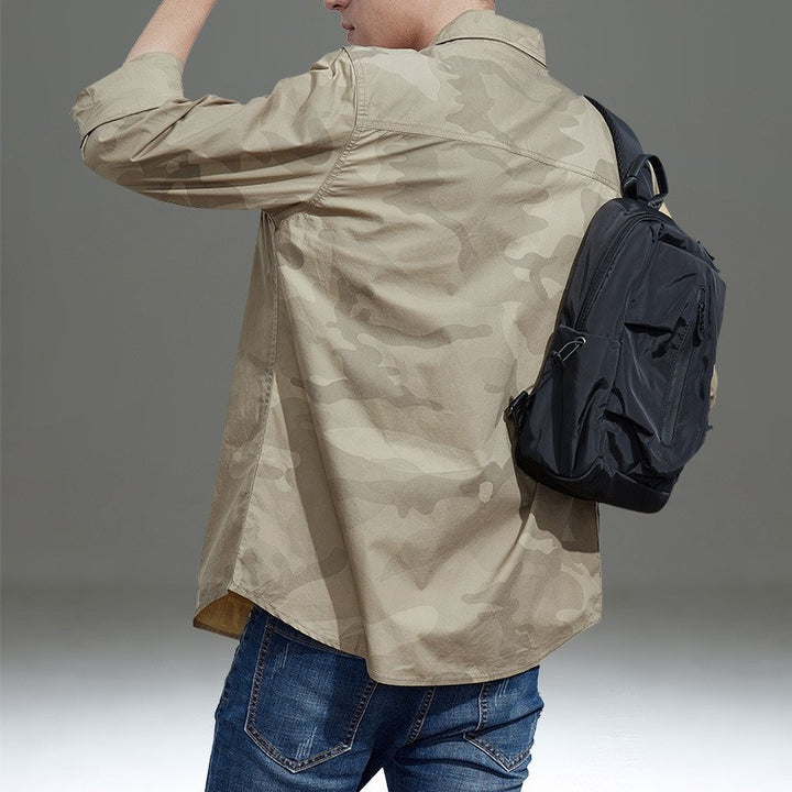 Herren  lässige Camouflage-Hemdjacke mit aufgesetzten Brusttaschen und geradem Schnitt Nord Taschen