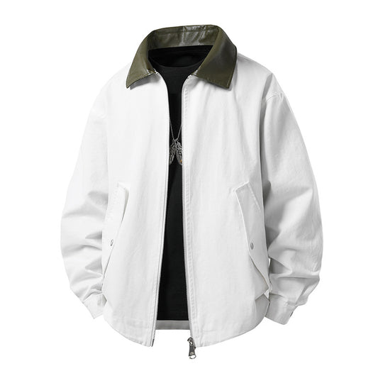 Herren leichte Oversize-Übergangsjacke mit Kontrastkragen aus Kunstleder und Zwei-Wege-Reißverschluss Nord Taschen