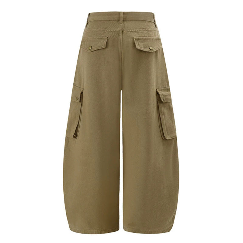 Damen Weite Cargo-Palazzo-Hose mit hohem Bund, Ballon-Saum und mehreren Klappentaschen Nord Taschen
