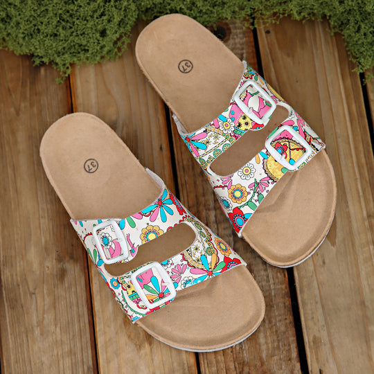 Damen modische Zehentrenner-Sandalen mit floralem Design und anatomischem Fußbett Nord Taschen