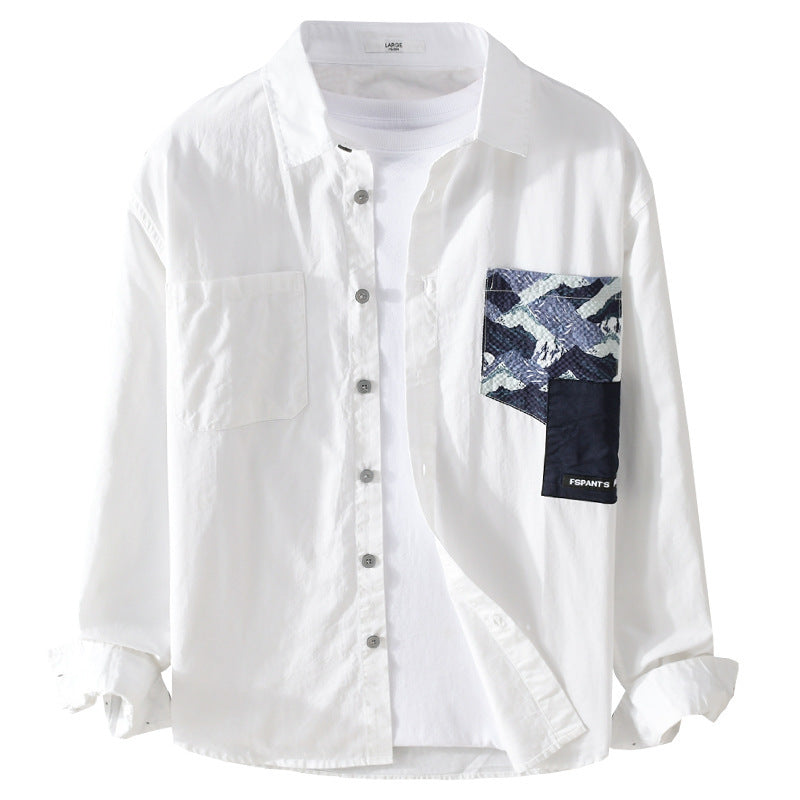 Herren Leichtes Baumwoll-Overshirt mit kontrastierter Patch-Brusttasche im Layering‑Stil Nord Taschen