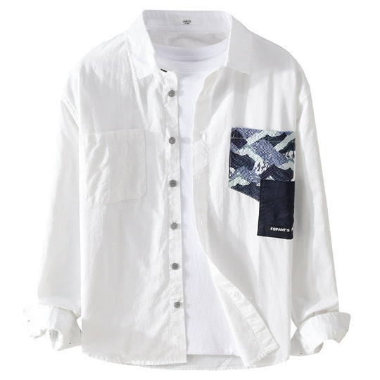 Herren Leichtes Baumwoll-Overshirt mit kontrastierter Patch-Brusttasche im Layering‑Stil Nord Taschen