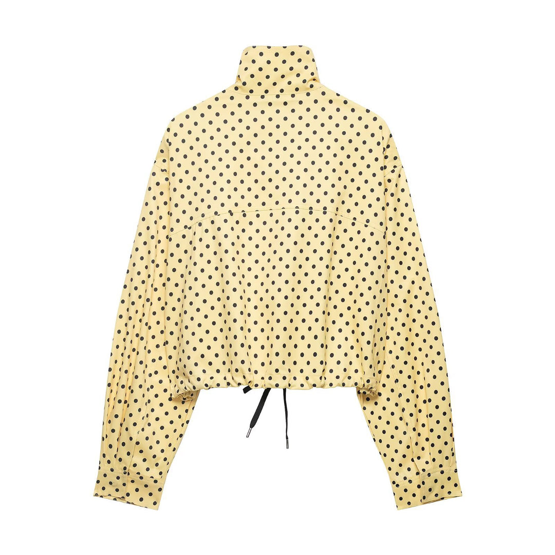 Damen Cropped-Übergangsjacke mit Polka-Dot, hohem Funnelkragen und Tunnelzug Nord Taschen